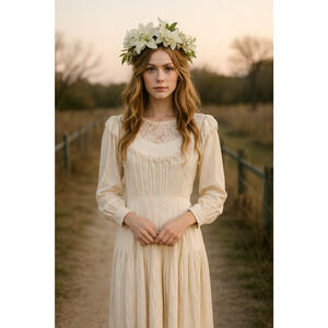 VTG McClintock Womens Dress 12 Lace Drop Waist Wedding Victorian Maxi Edwardian